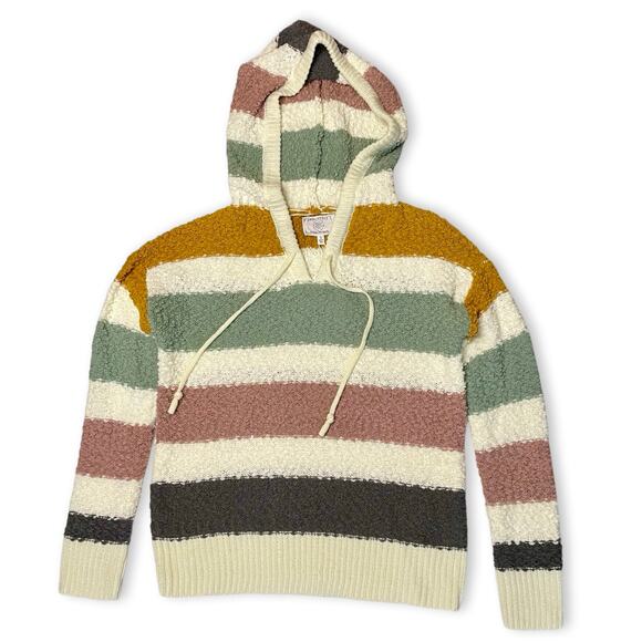 NWT Chunky Knit Hoodie Sweater S Bouclé Striped Cozy Relaxed Fit Nordstrom - Picture 1 of 9